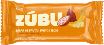 Barra de proteína de arveja, banano y cacao  60 gr ZÚBU