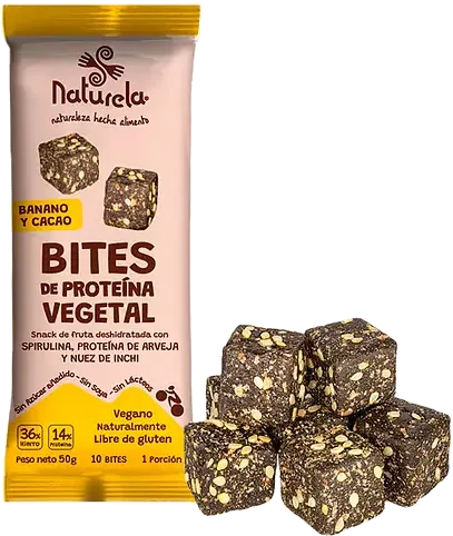 Bites de Proteína Vegetal Banano y Cacao sin azucar *30gr Naturela