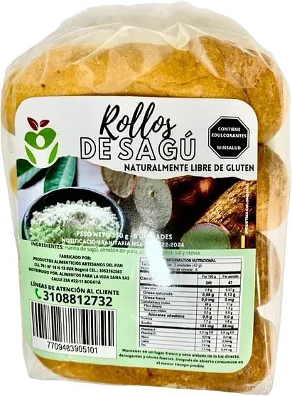 Pan Rollito de Sagú 330g 8 unid Vida Sana