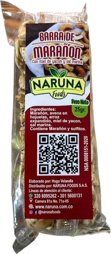 Barra de Marañón con miel de yacón y sal marina- Naruna