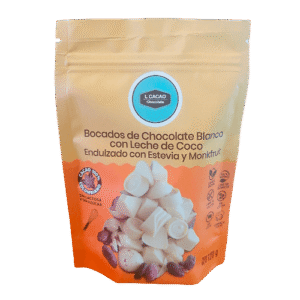 Bocados de chocolate blanco con leche de coco LCacao 120 gramos